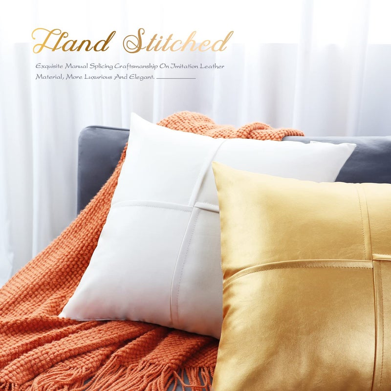 BRAWARM Faux Leather Throw Pillow Covers 16 X 16 Inches, White Leather Pillow Covers Pack of 2, Hand Stitched Leather Decorative Throw Pillows for Couch Sofa Bed Living Room Home Garden - Image 5